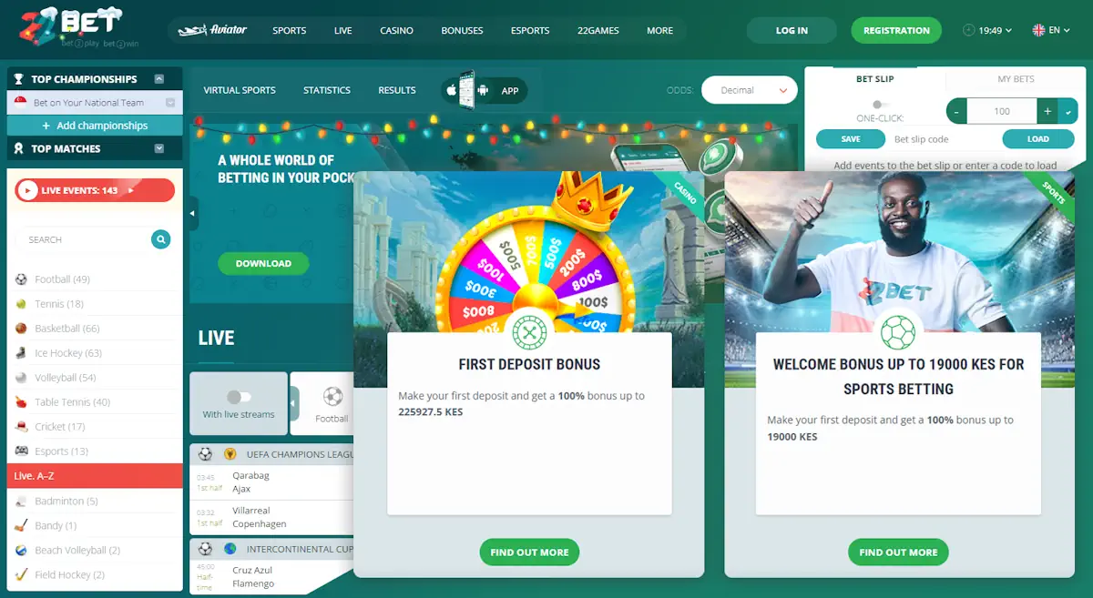 22Bet Sportsbook and First deposit Bonuses Banner